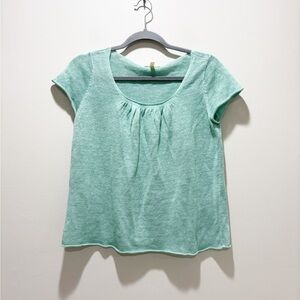 Eileen Fisher Mint Green Knit Scoop Neck Top Short Cap Sleeves Boxy Linen PS